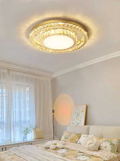 Luxe gold crystal led ceiling chandelier for dining room