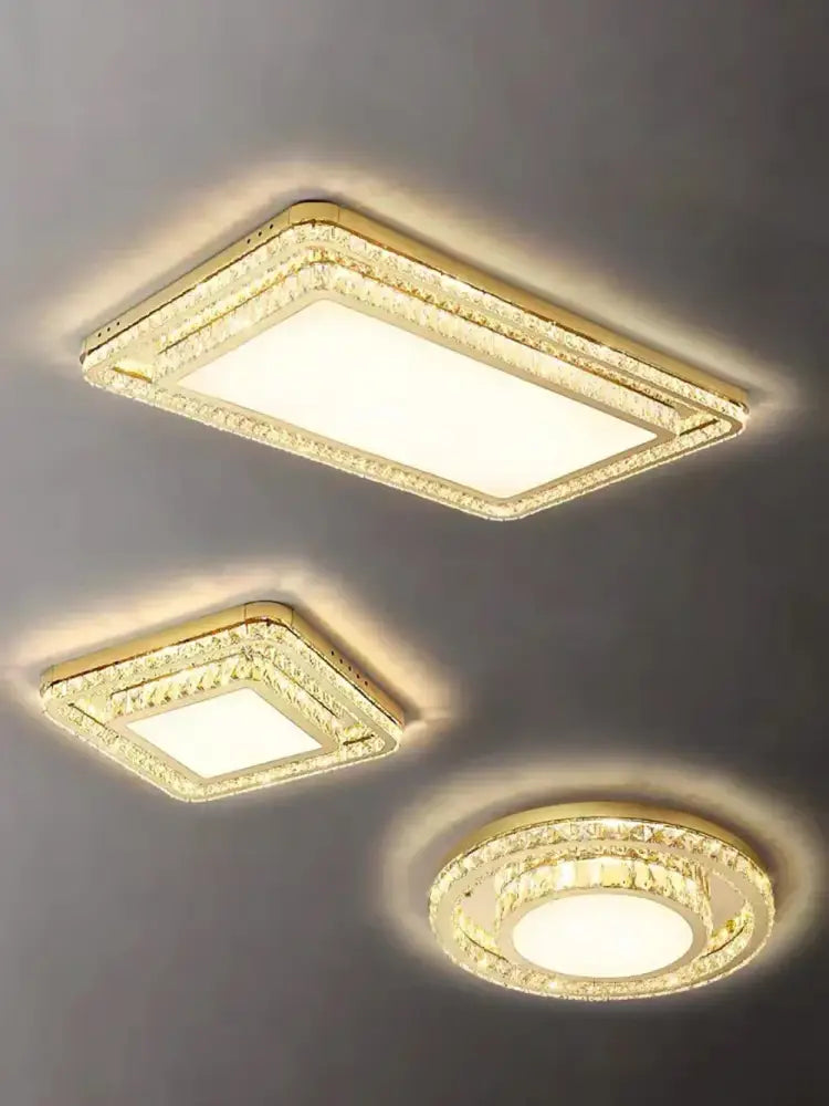 Luxe gold crystal led ceiling chandelier for dining room