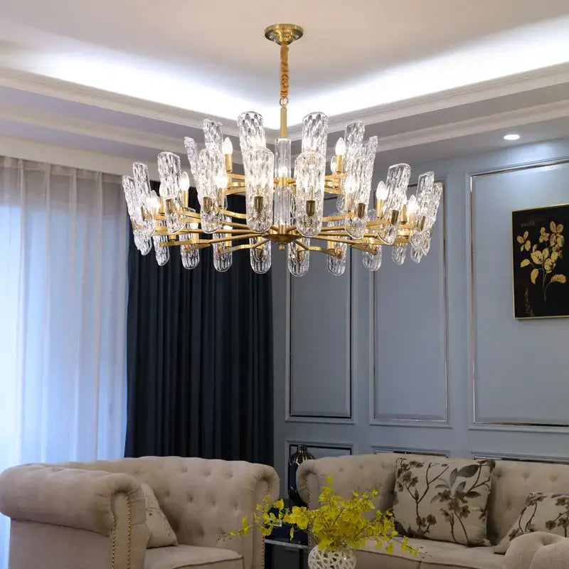 Luxe gold glass led ceiling chandelier for living room