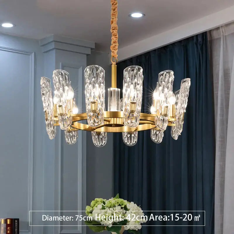 Luxe gold glass led ceiling chandelier for living room