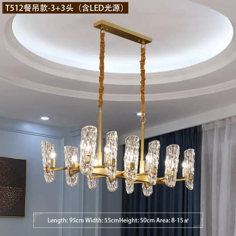 Luxe gold glass led ceiling chandelier for living room