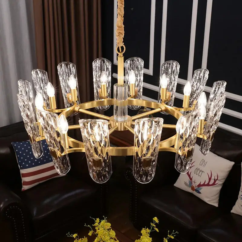 Luxe gold glass led ceiling chandelier for living room