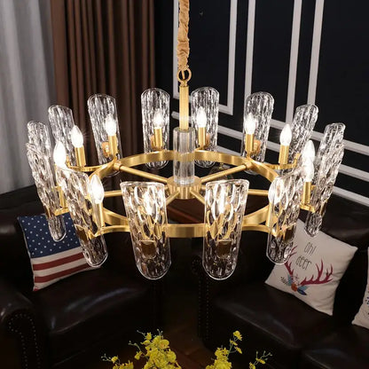 Luxe gold glass led ceiling chandelier for living room