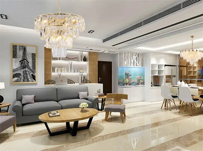 Luxe gold steel crystal pendant light dining room chandelier