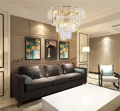 Luxe gold steel crystal pendant light dining room chandelier