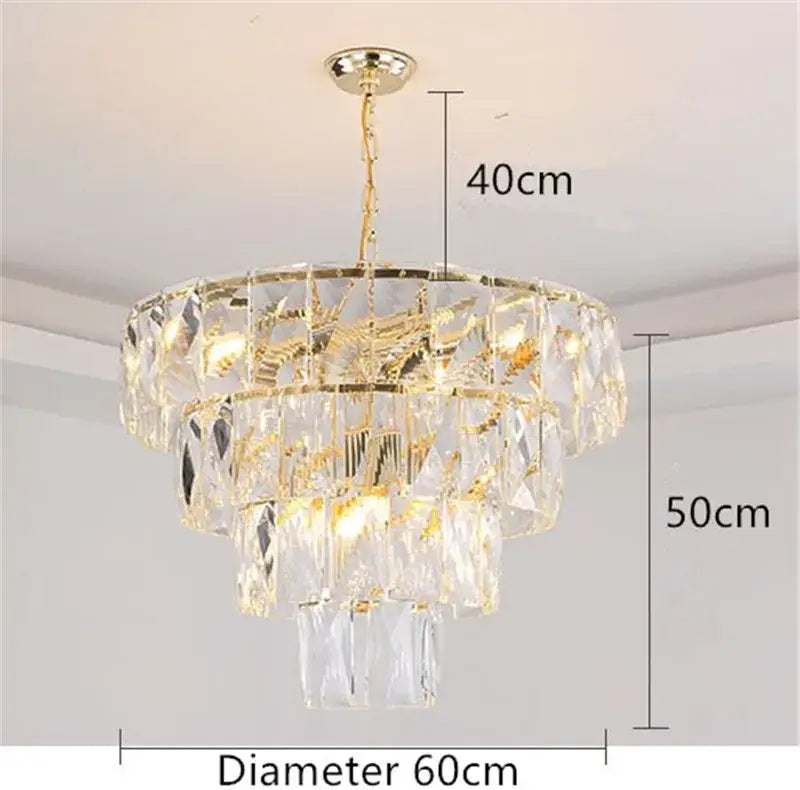 Luxe gold steel crystal pendant light dining room chandelier