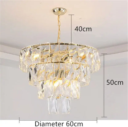 Luxe gold steel crystal pendant light dining room chandelier