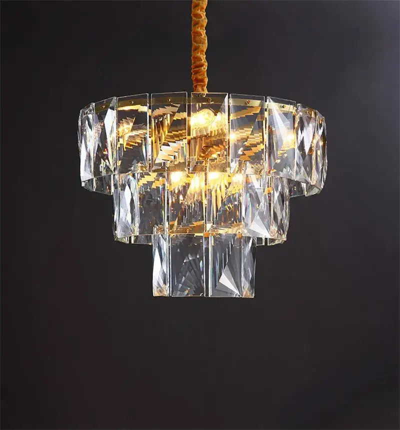 Luxe gold steel crystal pendant light dining room chandelier