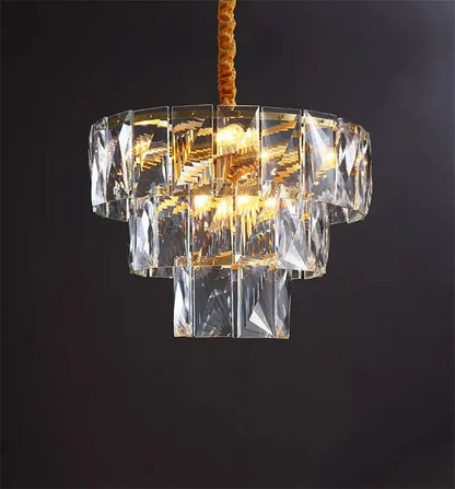 Luxe gold steel crystal pendant light dining room chandelier