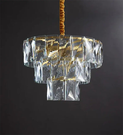 Luxe gold steel crystal pendant light dining room chandelier