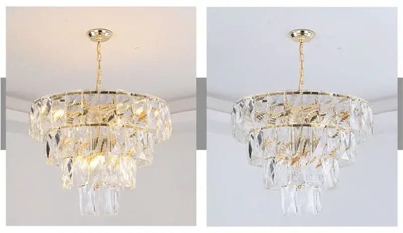 Luxe gold steel crystal pendant light dining room chandelier