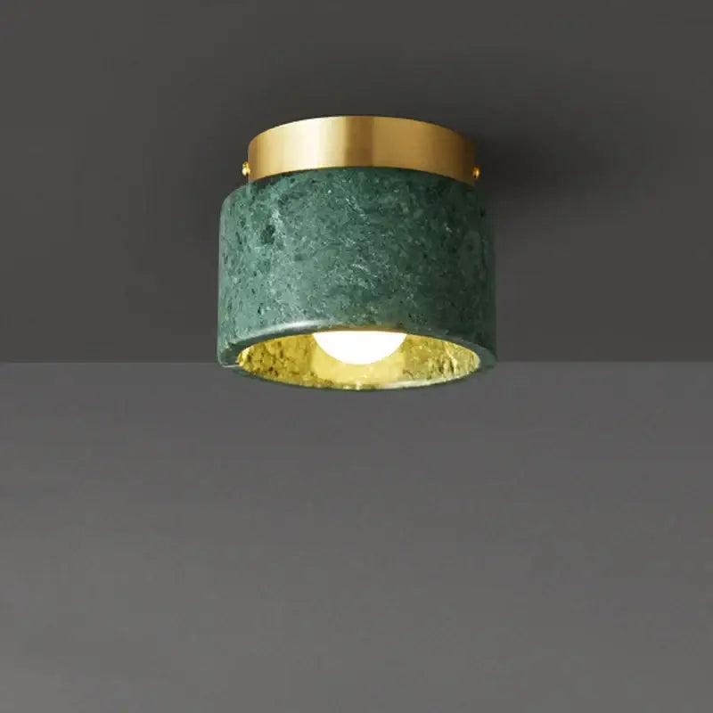 Luxe green & white marble downlight gold rim living room light
