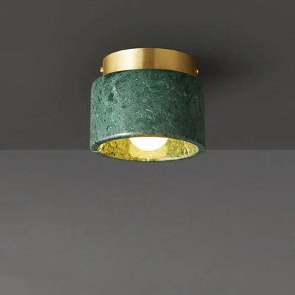 Luxe green & white marble downlight gold rim living room light