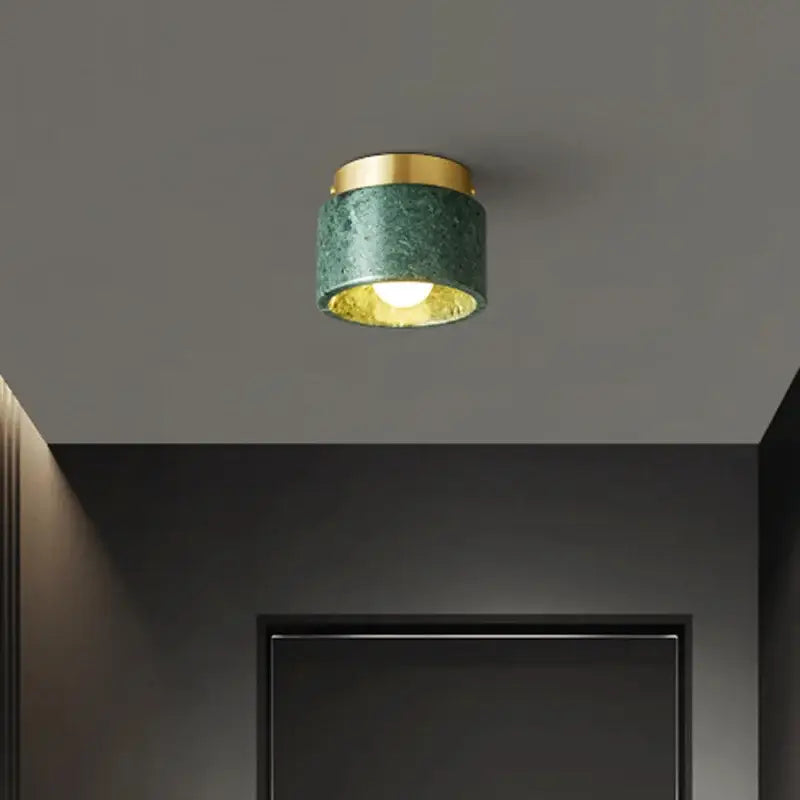 Luxe green & white marble downlight gold rim living room light