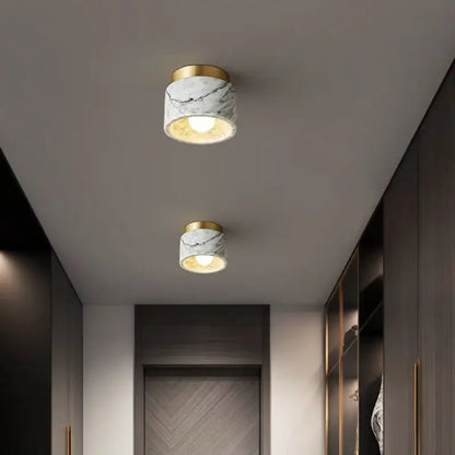 Luxe green & white marble downlight gold rim living room light