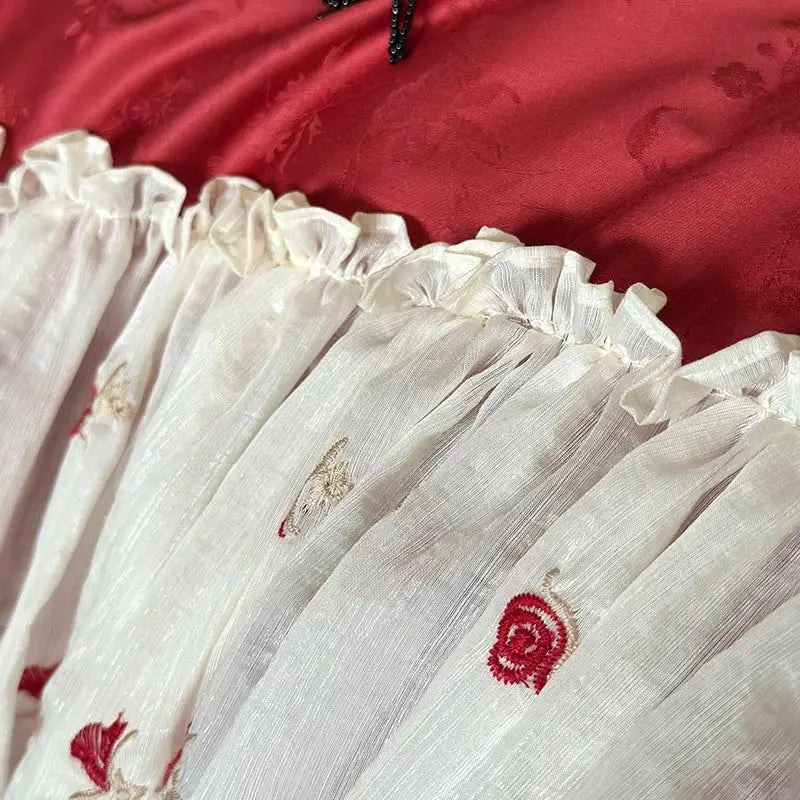 Luxe red & white egyptian cotton lace ruffles bedding set bedroom