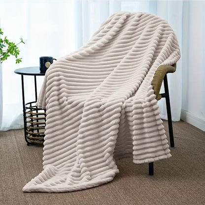 Luxe ribbed white flannel throw blanket – bedroom plush decor