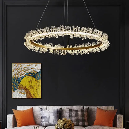 Luxurious crystal gold ring led chandelier for living room