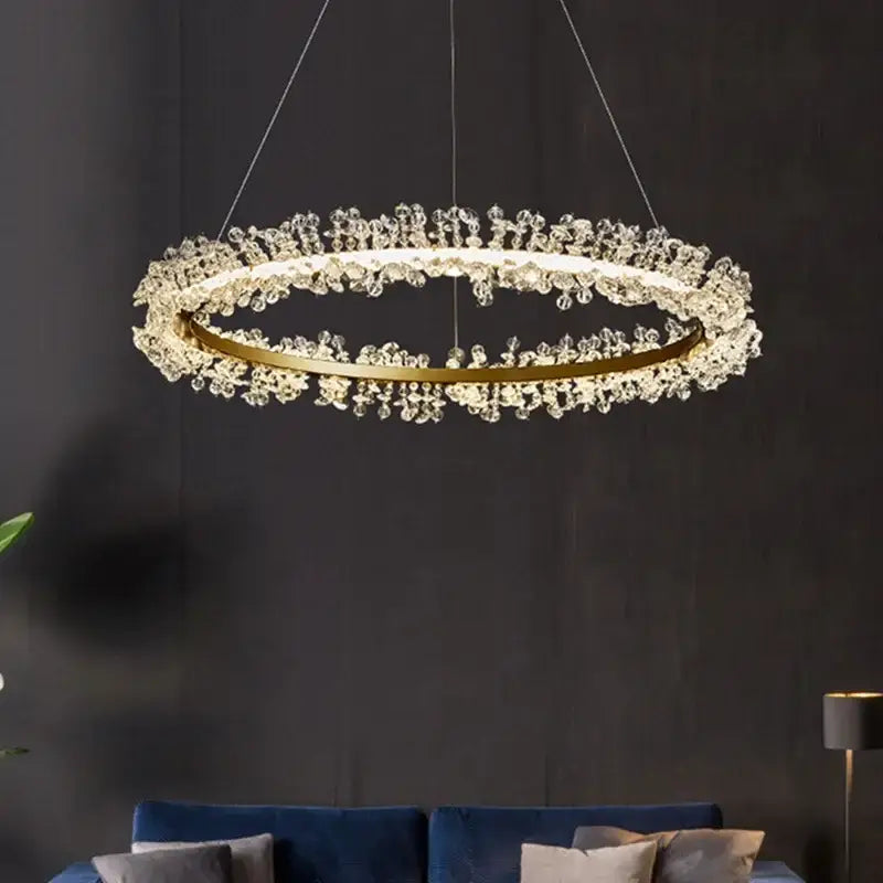 Luxurious crystal gold ring led chandelier for living room