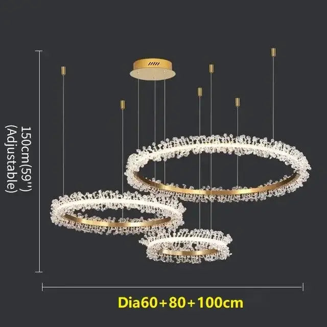 Luxurious crystal gold ring led chandelier for living room