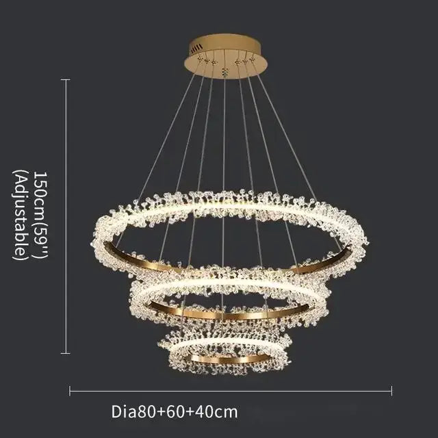 Luxurious crystal gold ring led chandelier for living room