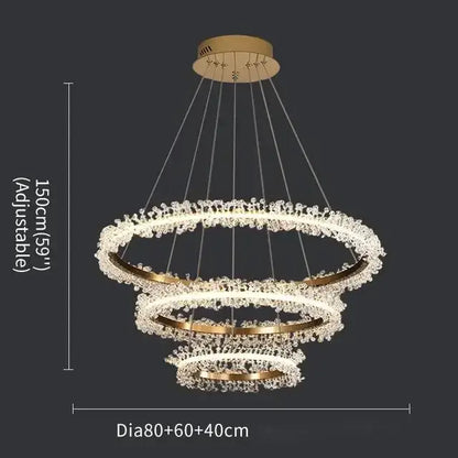 Luxurious crystal gold ring led chandelier for living room
