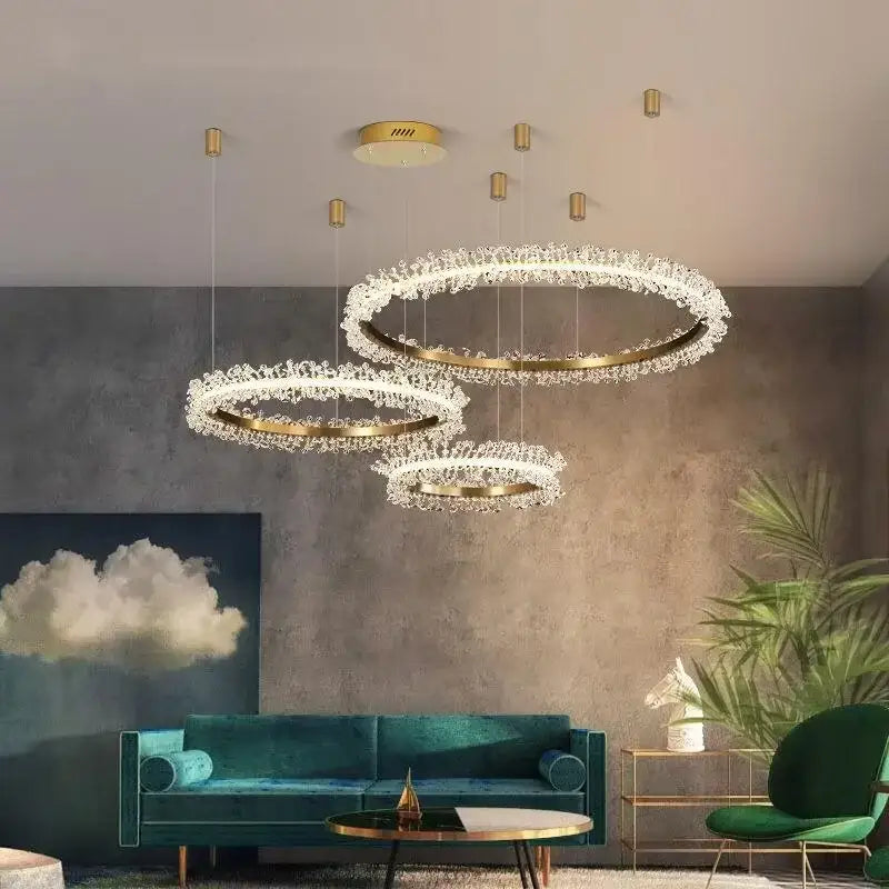 Luxurious crystal gold ring led chandelier for living room