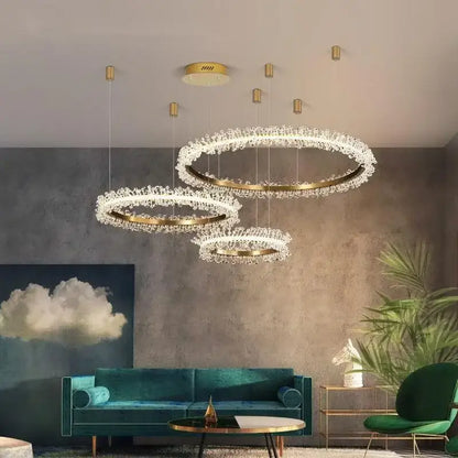 Luxurious crystal gold ring led chandelier for living room