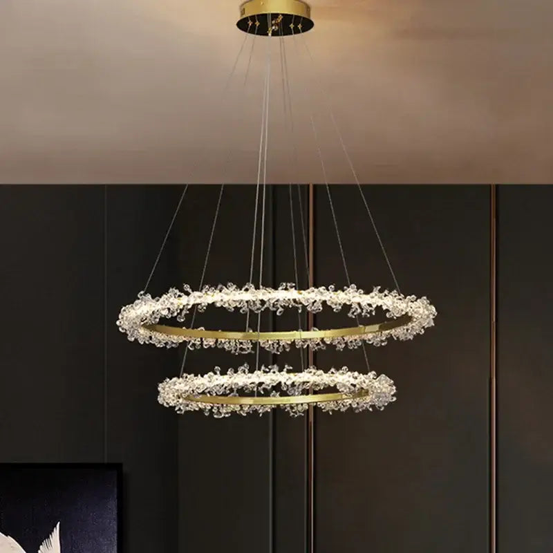 Luxurious crystal gold ring led chandelier for living room