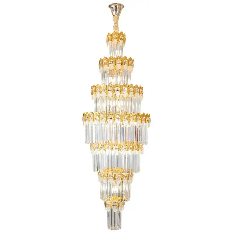 Luxurious gold and clear crystal staircase chandelier