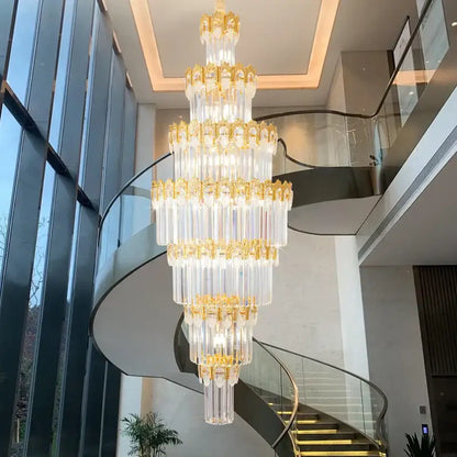 Luxurious gold and clear crystal staircase chandelier