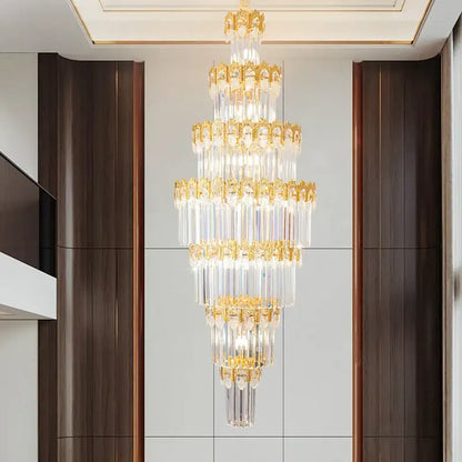 Luxurious gold and clear crystal staircase chandelier