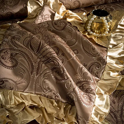 Luxurious gold & burgundy 200s embroidery egyptian cotton bedding set bedroom