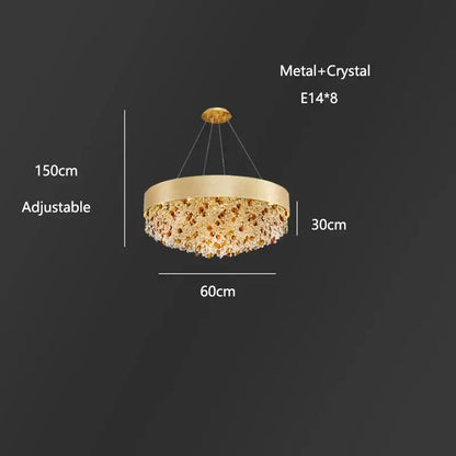 Luxurious gold circular crystal chandelier – living room pendant light