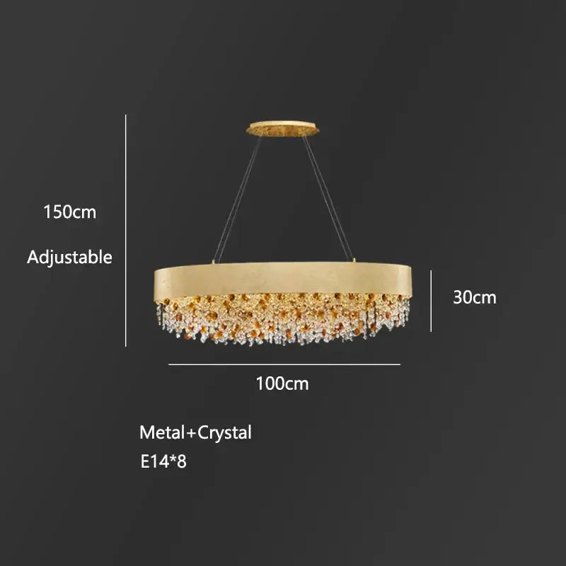 Luxurious gold circular crystal chandelier – living room pendant light