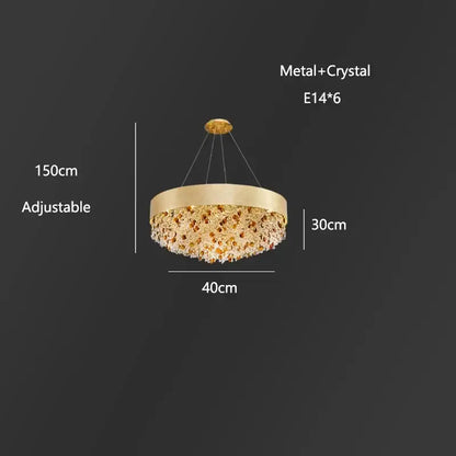 Luxurious gold circular crystal chandelier – living room pendant light