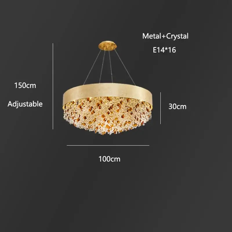Luxurious gold circular crystal chandelier – living room pendant light