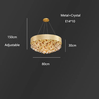 Luxurious gold circular crystal chandelier – living room pendant light
