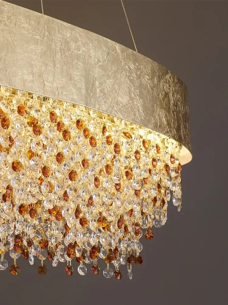 Luxurious gold circular crystal chandelier – living room pendant light