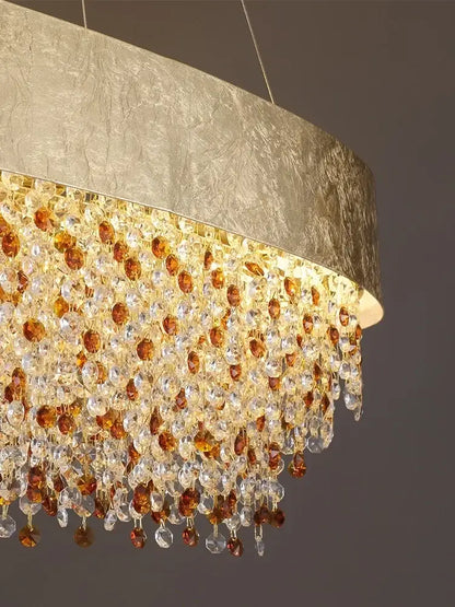 Luxurious gold circular crystal chandelier – living room pendant light