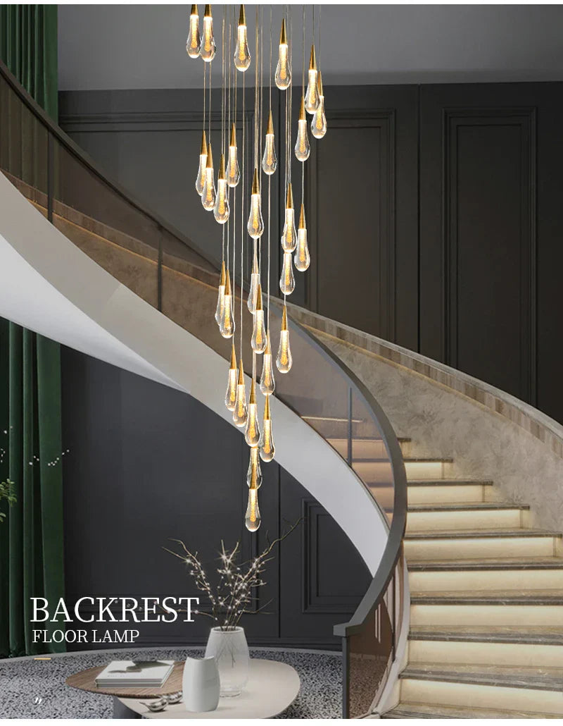 DecorBites™ Luxurious Gold Crystal Chandelier for Staircase