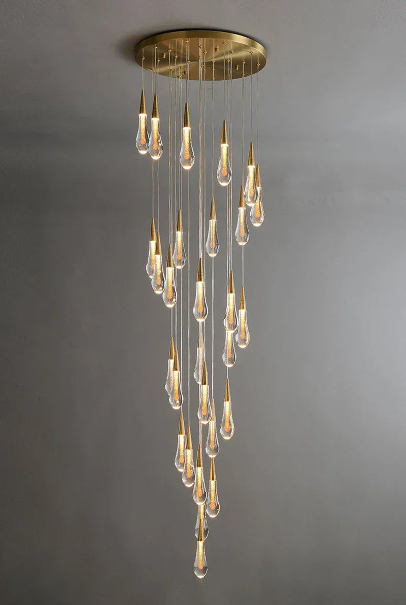 DecorBites™ Luxurious Gold Crystal Chandelier for Staircase