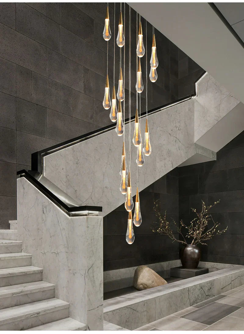 DecorBites™ Luxurious Gold Crystal Chandelier for Staircase