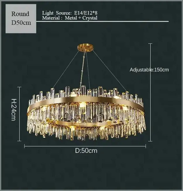 Luxurious gold crystal led chandelier for living and dining room
