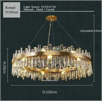 Luxurious gold crystal led chandelier for living and dining room