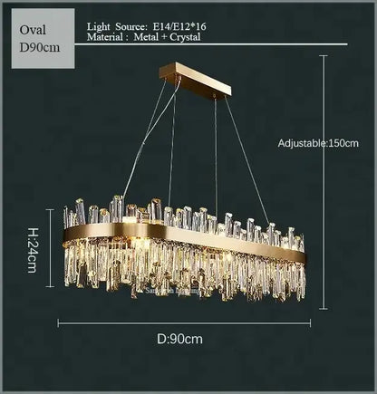 Luxurious gold crystal led chandelier for living and dining room