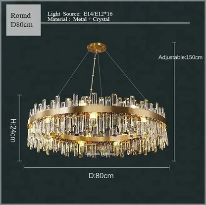 Luxurious gold crystal led chandelier for living and dining room