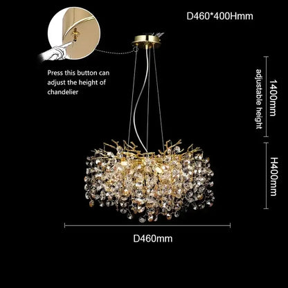 Luxurious gold crystal sunflower branch chandelier dining room light