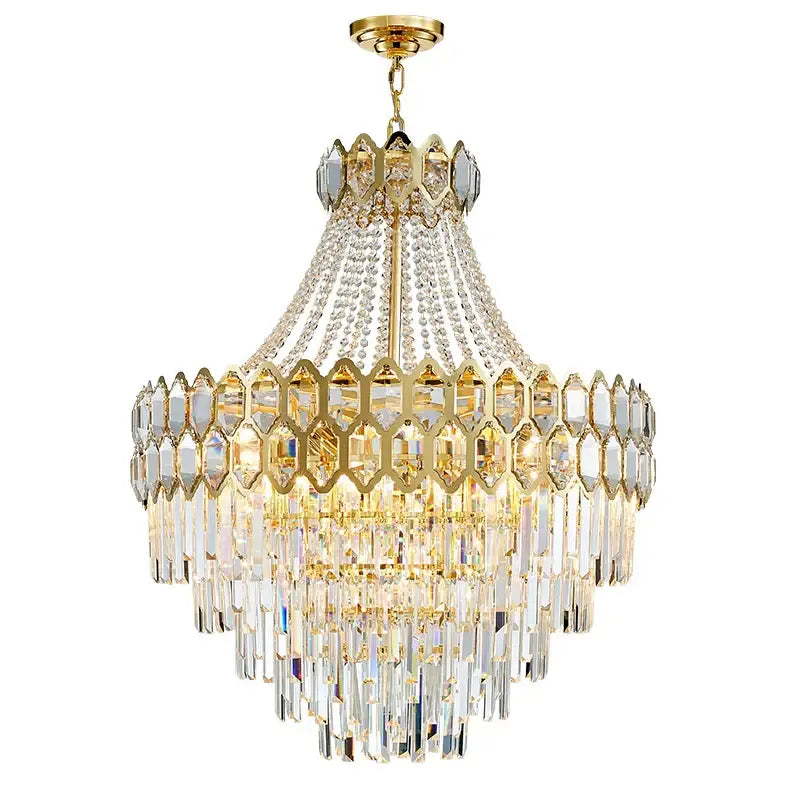 Luxurious gold hexagonal deluxe crystal led pendant lamp dining room