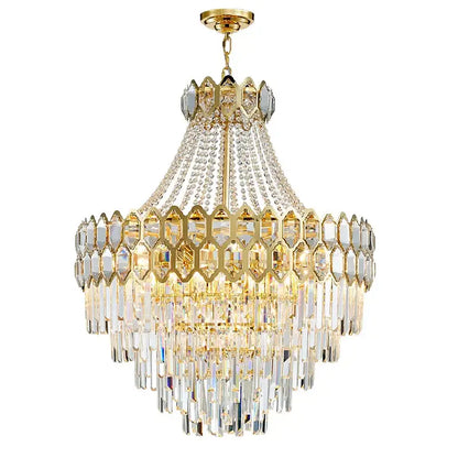 Luxurious gold hexagonal deluxe crystal led pendant lamp dining room